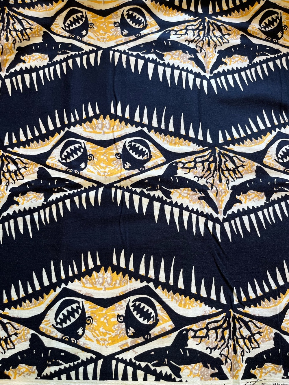 Alfred Shaheen 2010 Hawaiian Collection Shark Fabric 3 Yards 42” Wide Cotton